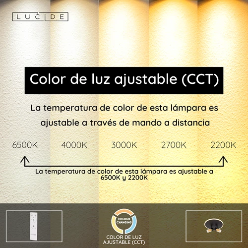 Lucide EVERINA - Lámpara de techo - Ø 30 cm - LED Regul. - CCT - 2200K/6500K - Negro | Essential - USP